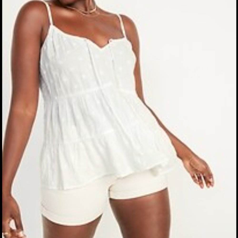 Embroidered Tie-Front Tiered Sleeveless Top